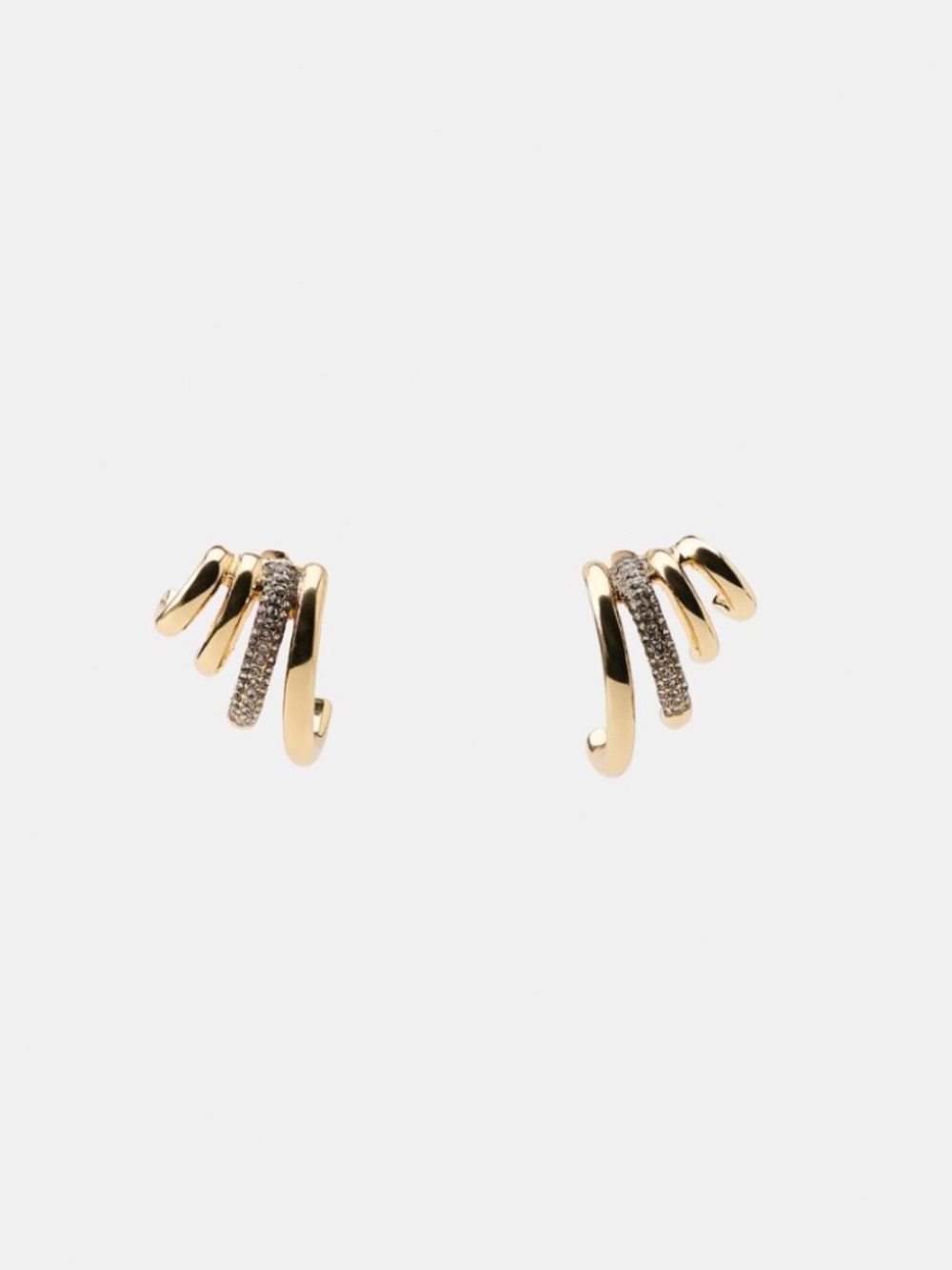 Zara Trendy Stack Stacked Gold Metal Ear Cuff Huggies Earrings Rhinestones NWT